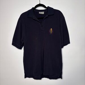 Vintage Harrod's Great Britain Navy Blue Pique Cotton Polo Shirt Size Medium